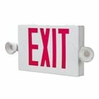 Combo Unit, White Housing, Led-Exit, (2) LED Emergency Light Heads, Universal Face Red Letters