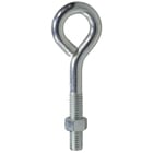 Eye Bolt, Low Carbon Cold Drawn Steel material, Zinc Plated Finish, 2 in. length, 1/4 in. diameter, NC Rolled Machine thread, 1 nut, Hex nut type, 7/8 in. thread length, 1 in. shank length, 1/4 in. thread size, 1/2 in. inside diameter